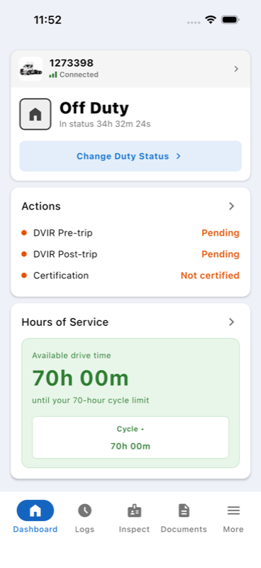 Dashboard screen