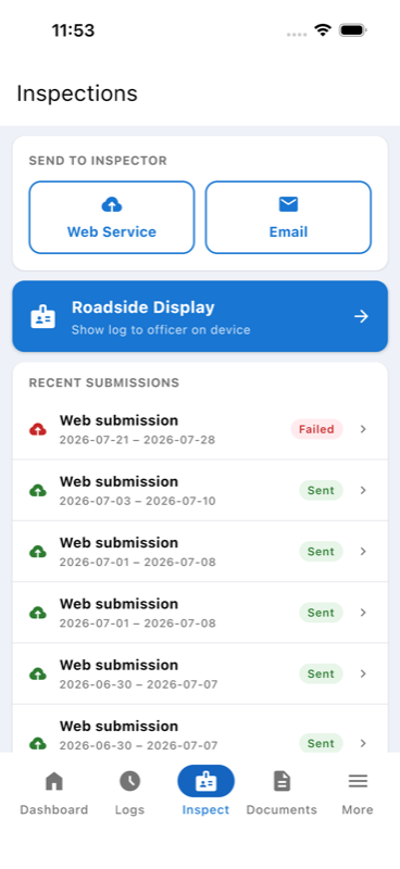 Inspections screen
