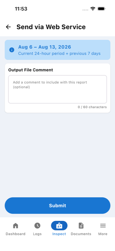 Send via Web Service form