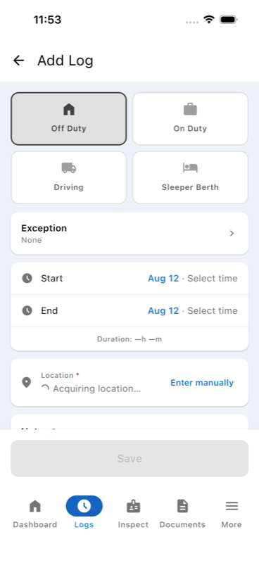 Add Log Entry form