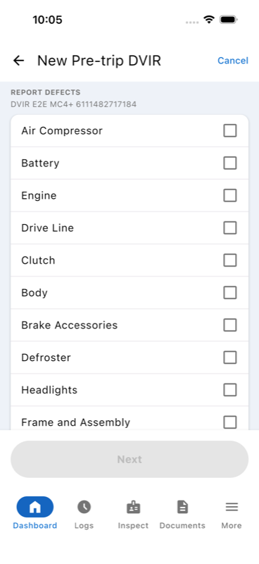 Company-configured defect type checklist