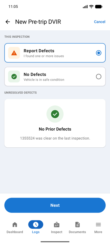 Report Defects vs No Defects choice