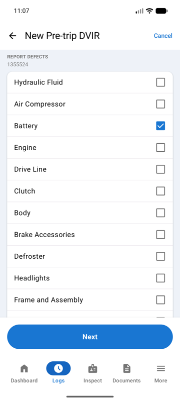 Company-configured defect type checklist