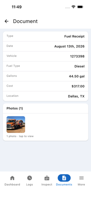 Fuel Receipt detail